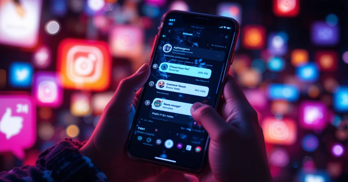 Smartphone glowing with Instagram’s new DM features, buzzing with messages in 2025.
