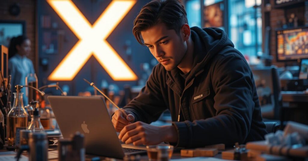A seeker crafts a brand—X buzz hums, sites glow, jobs stack.