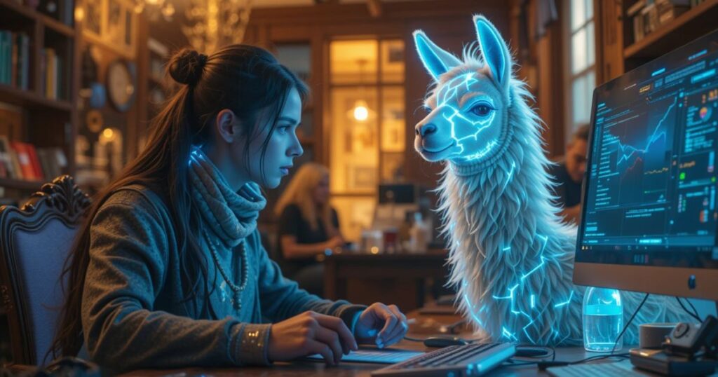 2027 freelancer using Llama 4 and Claude holograms, coding and pitching big.
