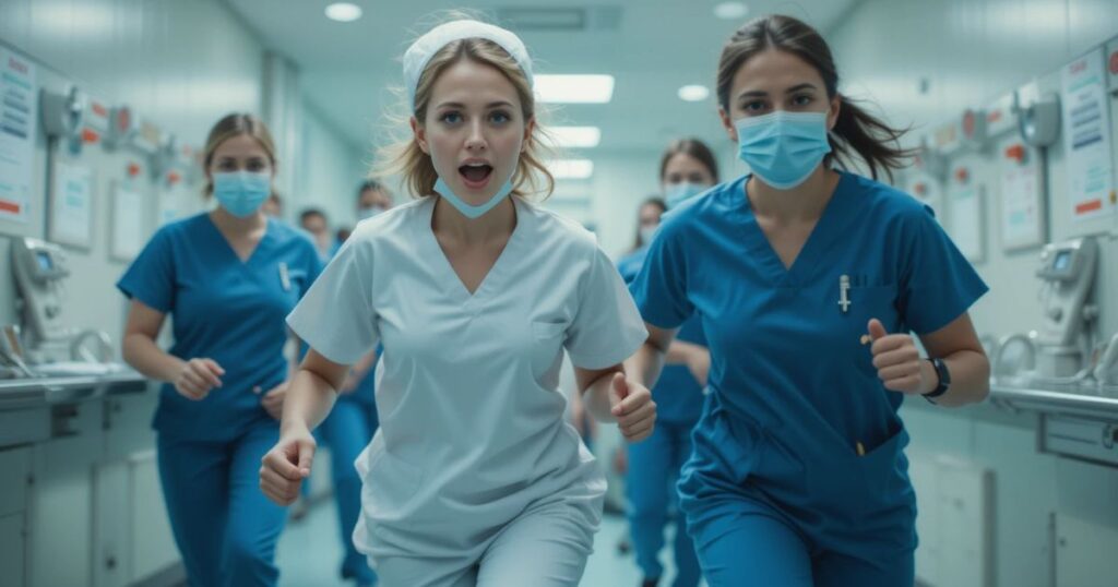 Healthcare boom impact 2025, nurse with stats, aides and X buzz.