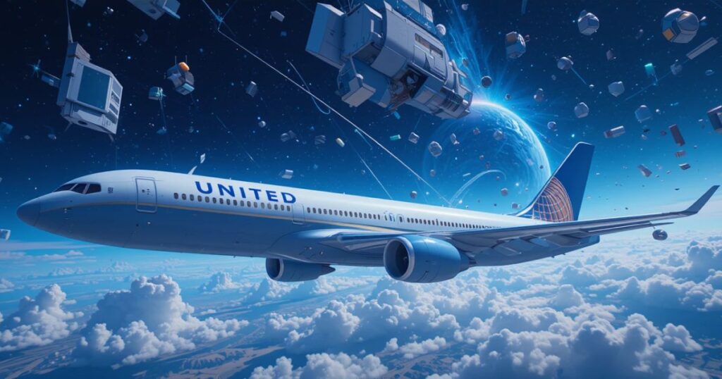 Starlink Wi-Fi flight future 2027, United Airlines tech evolution, futuristic in-flight streaming.