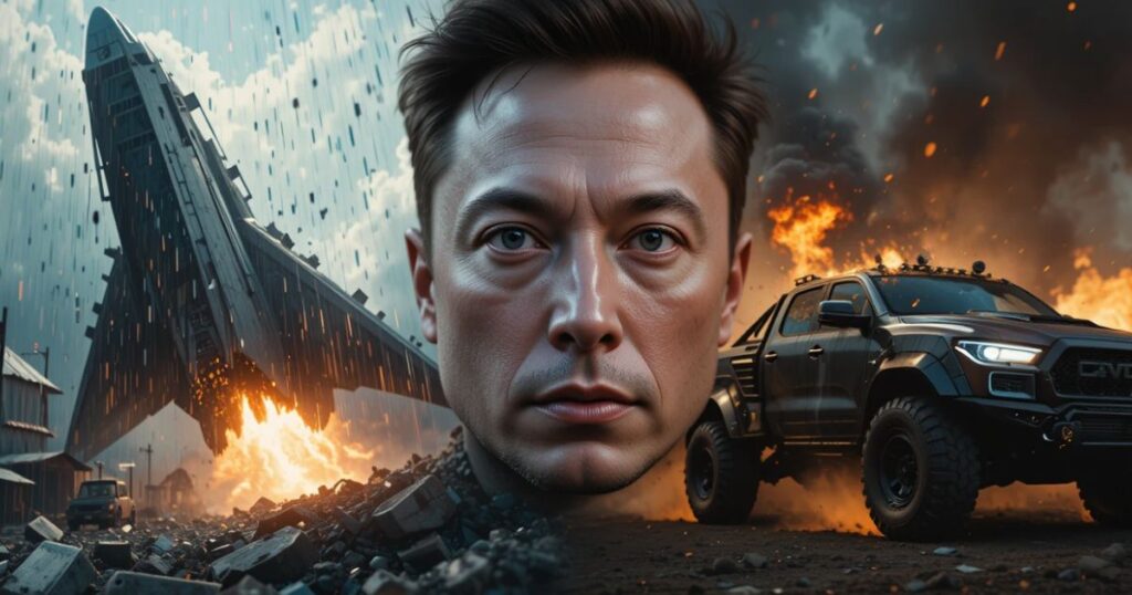 Starship Cybertruck link 2025, explosion and truck chaos, Musk’s dual empire.