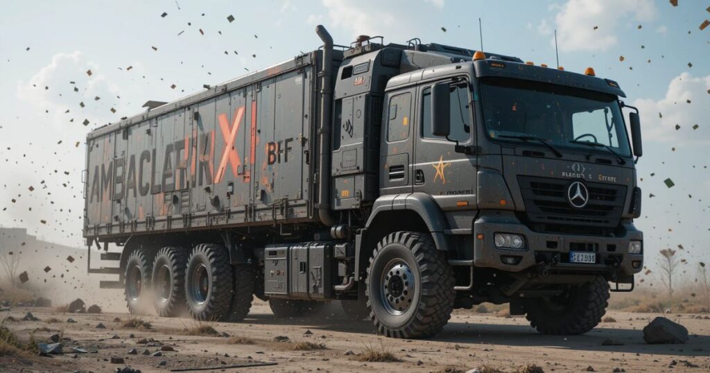 Starship Cybertruck tips 2025, driver with truck, X updates amid debris.