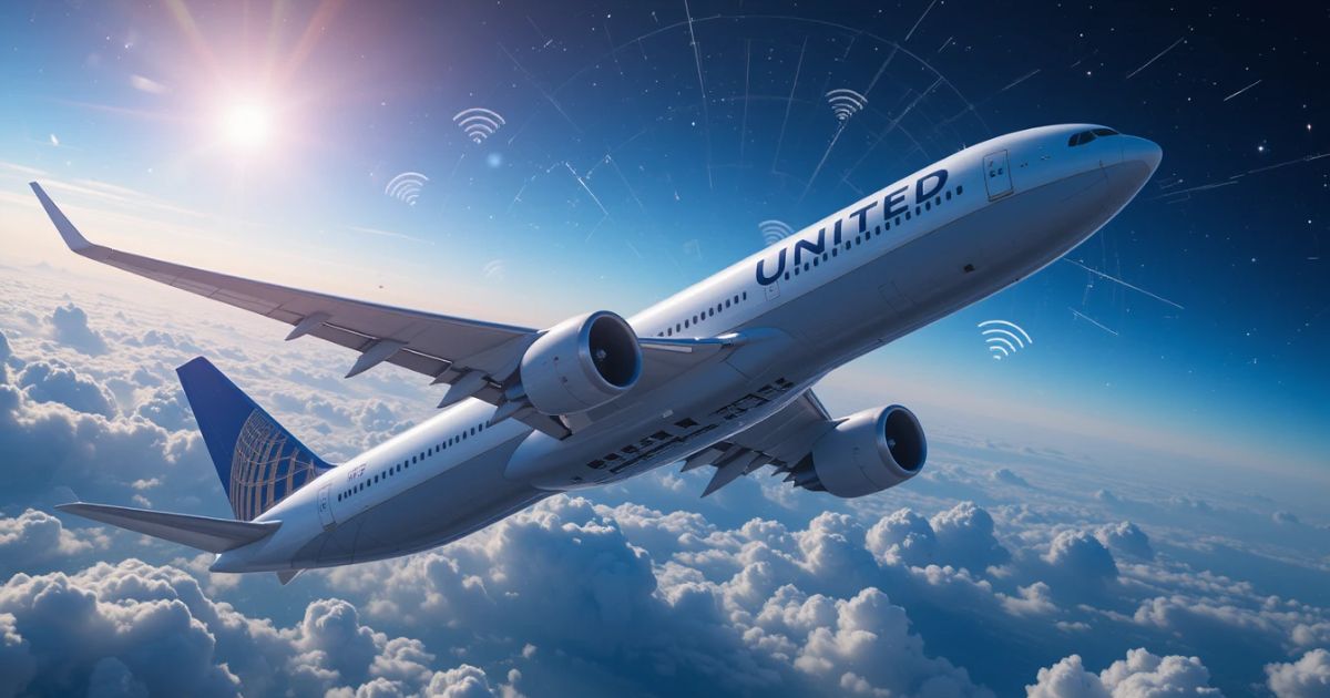 United Airlines Starlink Wi-Fi debut 2025, CRJ-550 with satellites, passenger streaming in-flight.